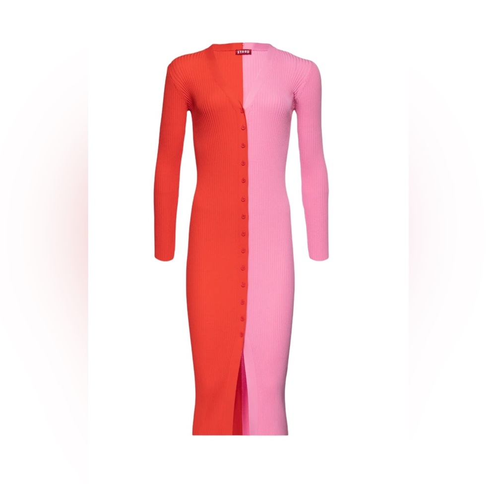 STAUD Red and Pink Colorblock Dress